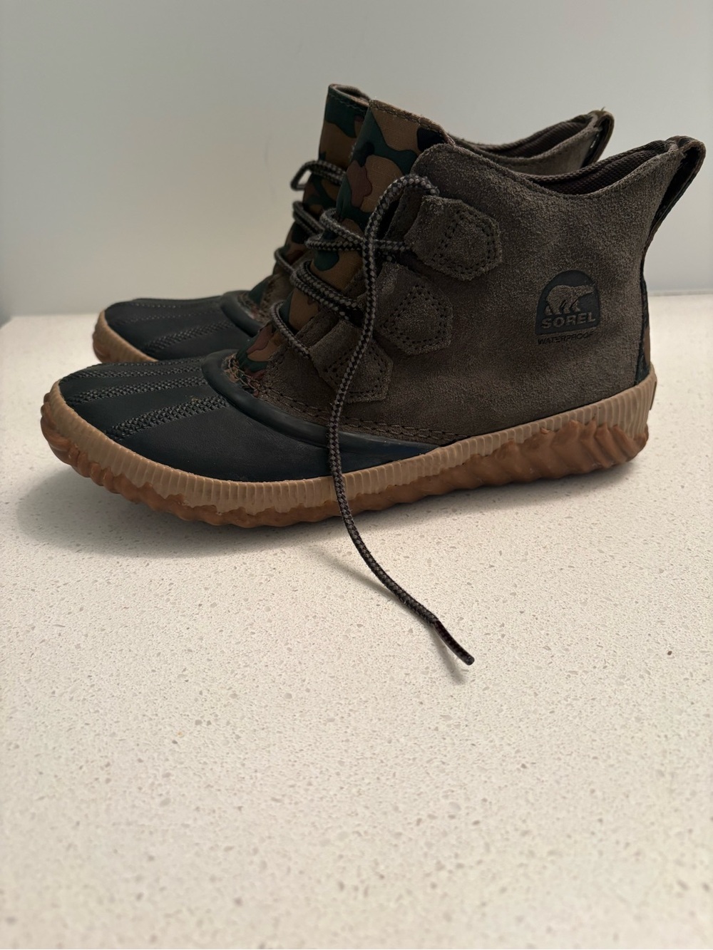 Sorel Olive Green & Black Camo Duck Boots